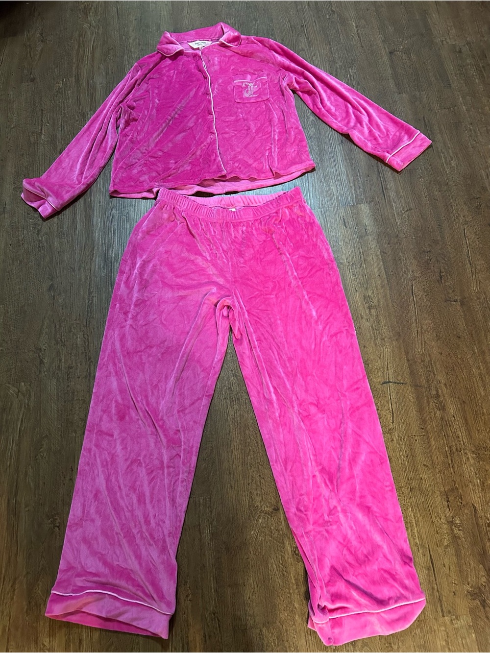 Juicy Couture Pink Velour Pajama Set L Rhinestone J Y2K McBling 2 Piece